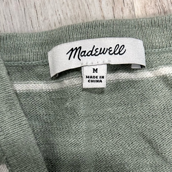 Madewell Stripe Marlton Side-Button Sage Green Oversized Cardigan Sweater Size M - Picture 4 of 9